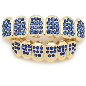 Beautiful Blue And Gold Teeth Grillz